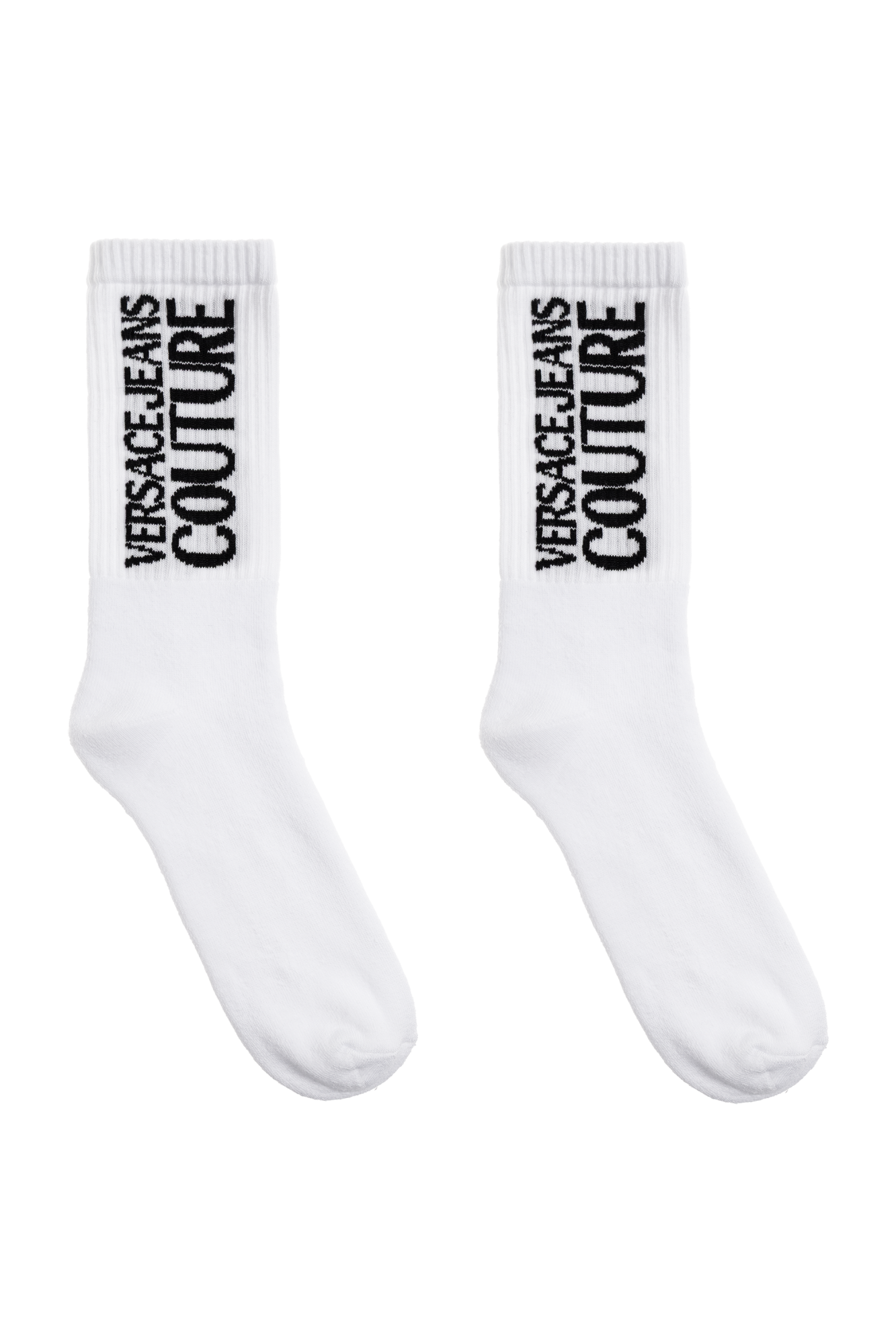 VERSACE ホワイト ロゴ ソックス Logo cotton-blend socks in white - Versace | Mytheresa